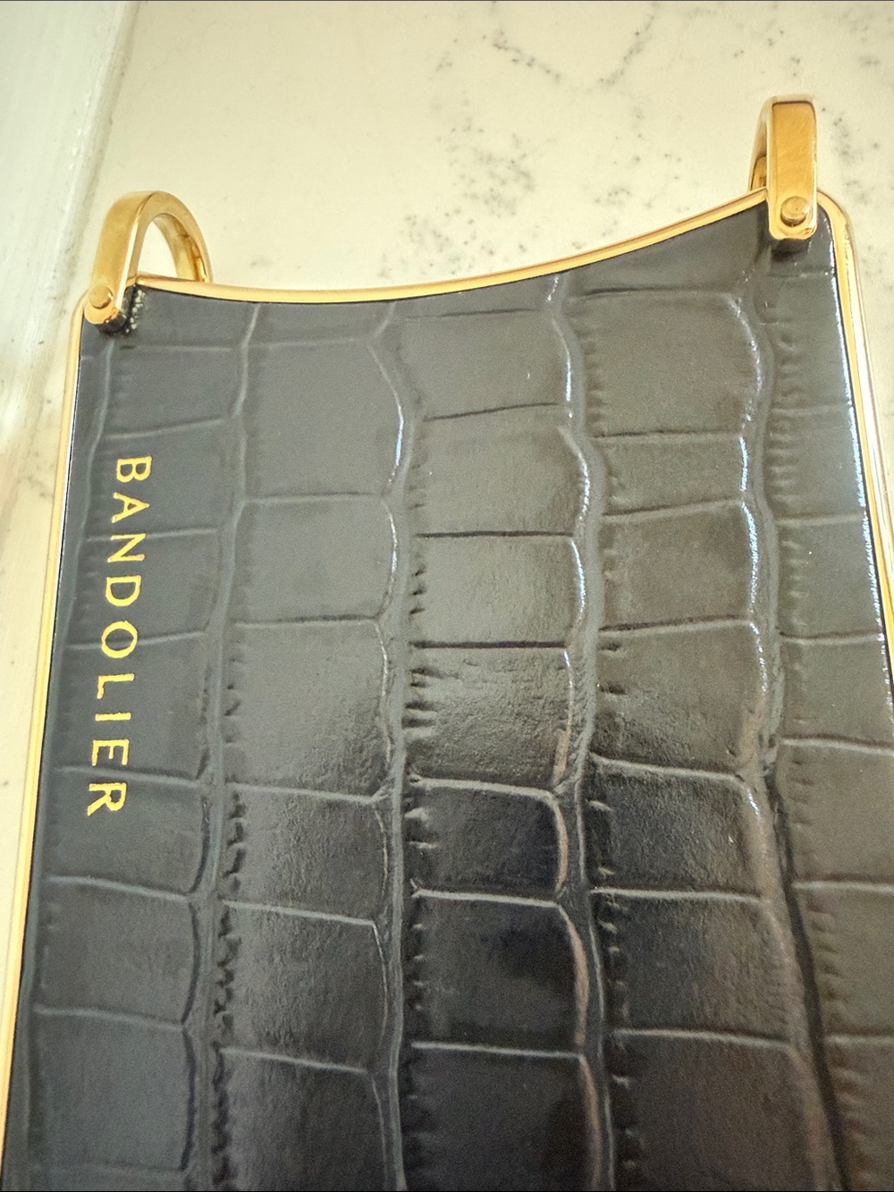 Bandolier Black Crocodile-Embossed Phone Case IPHONE 15 ProMax Gold Hardware - Picture 9 of 10